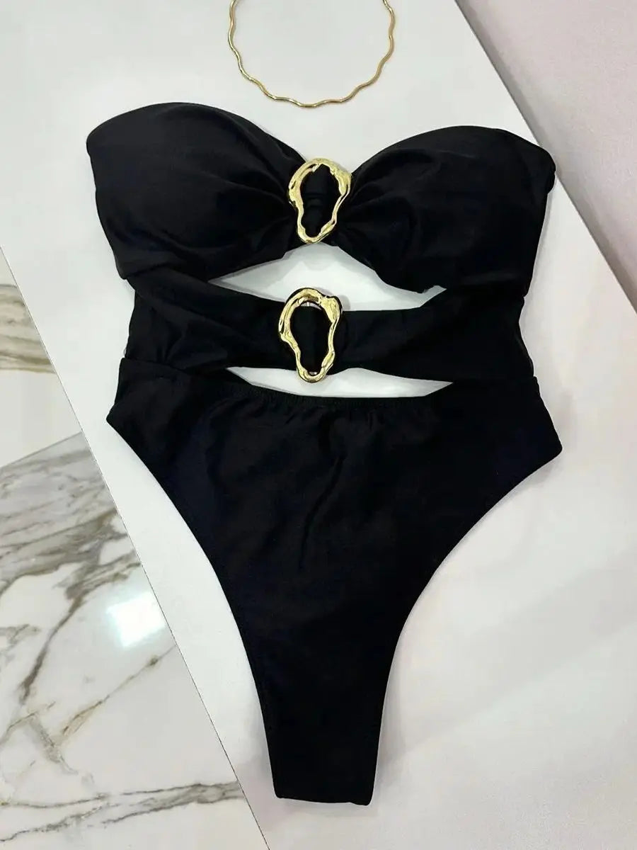 Sexy Metal Ring Cut Out Swimwear