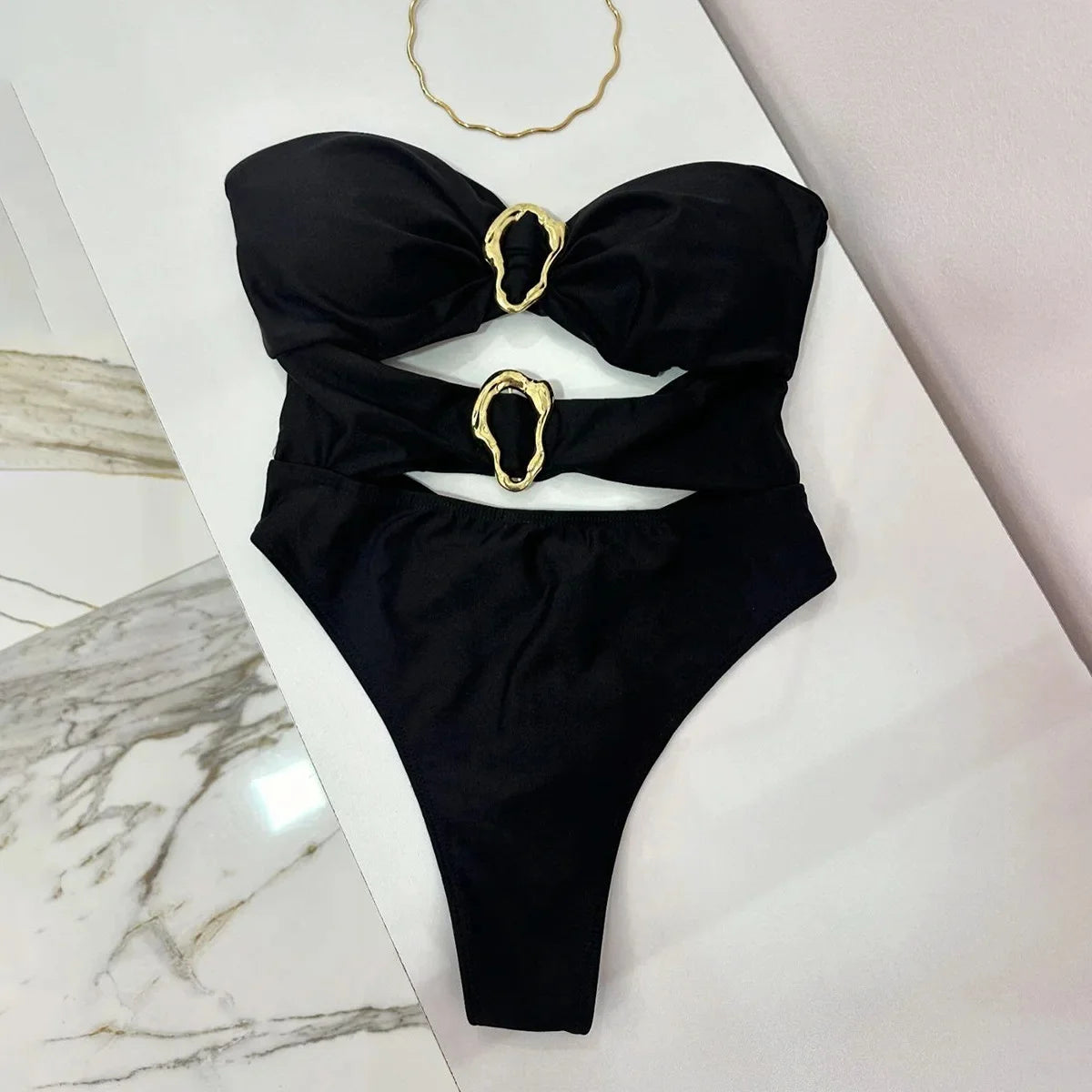 Sexy Metal Ring Cut Out Swimwear