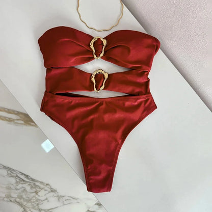 Sexy Metal Ring Cut Out Swimwear