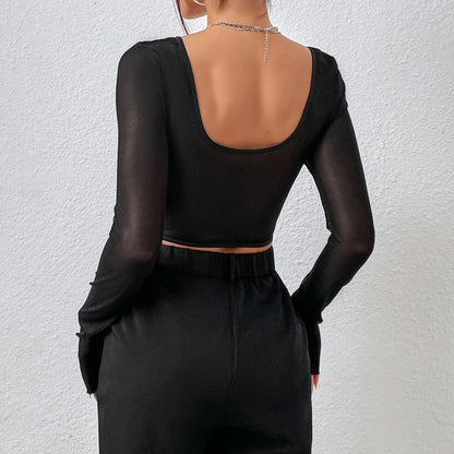 Vemina Long Sleeve Mesh Crop Top