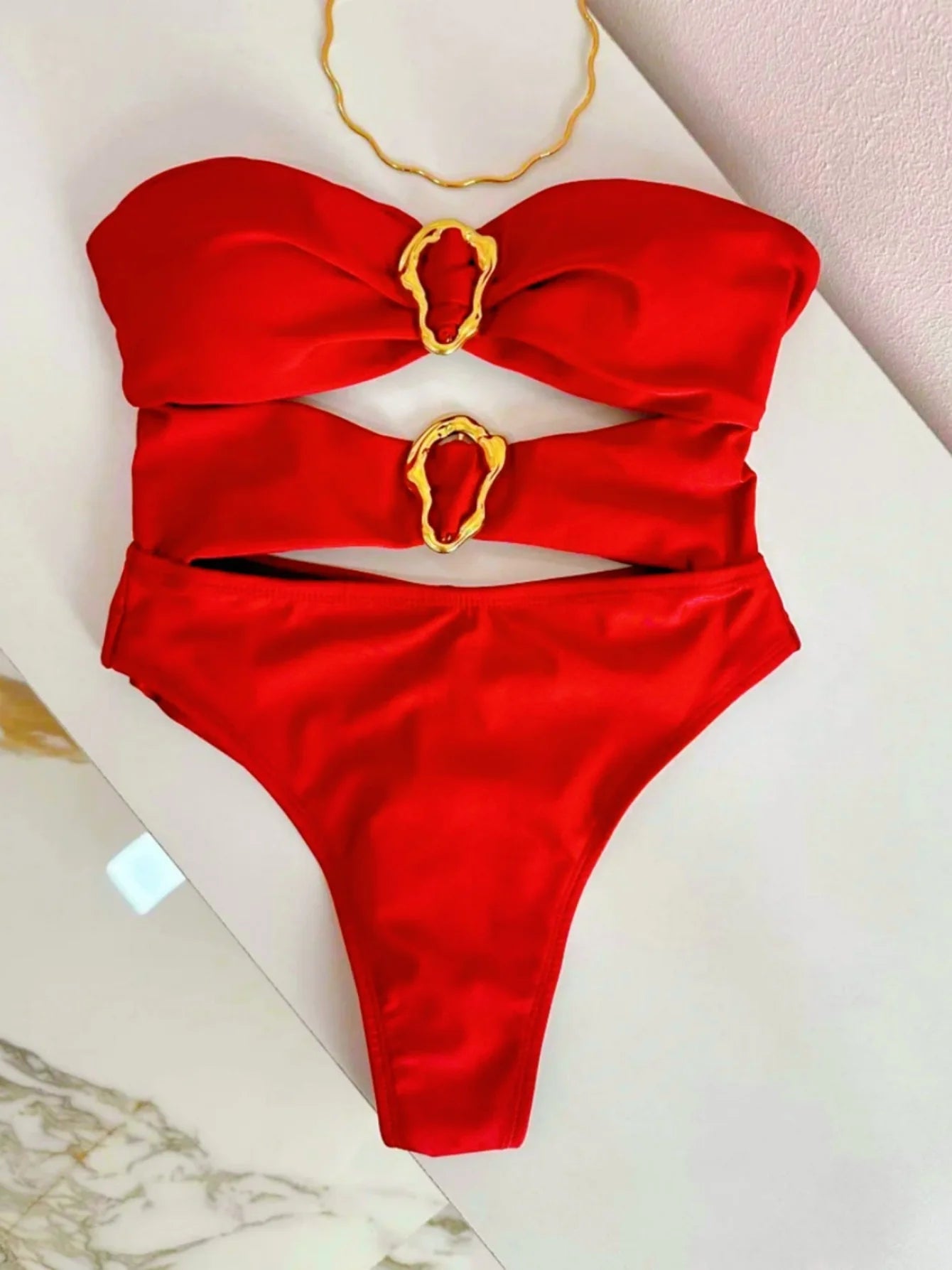 Sexy Metal Ring Cut Out Swimwear