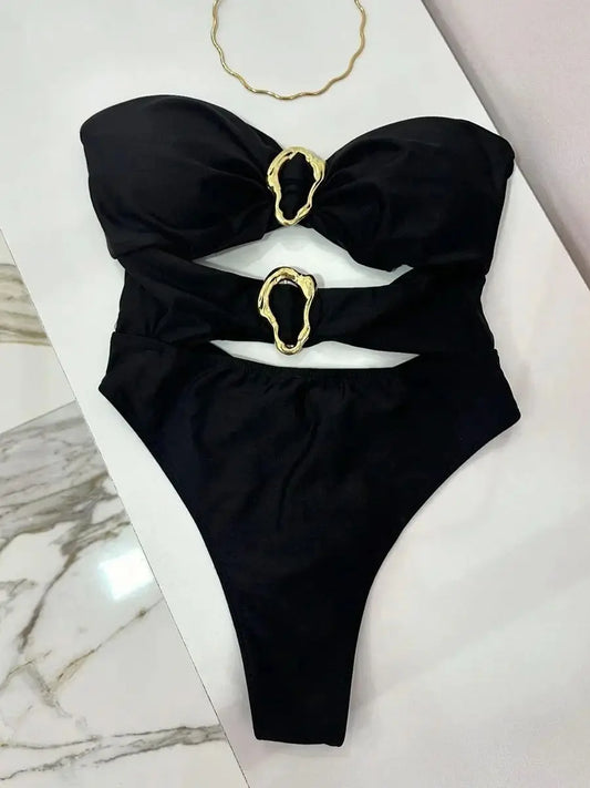 Sexy Metal Ring Cut Out Swimwear