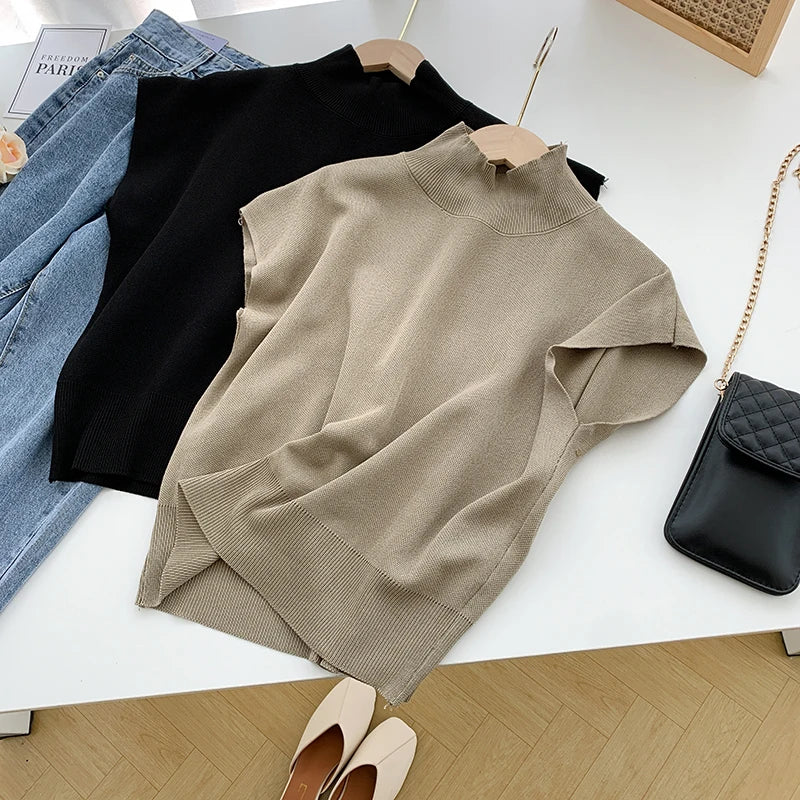 Summer Solid Knitted Casual T-shirt