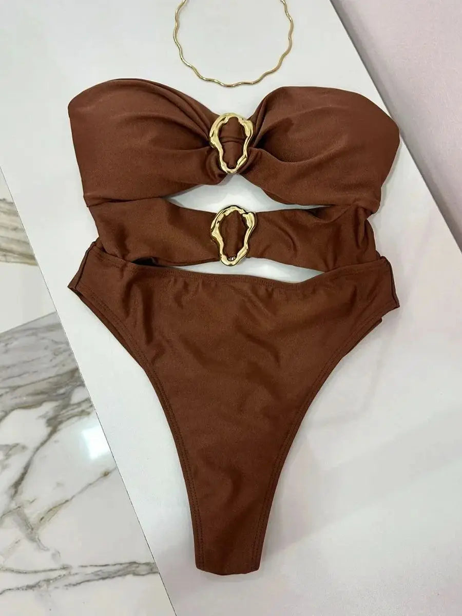 Sexy Metal Ring Cut Out Swimwear