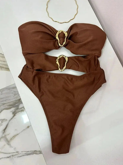 Sexy Metal Ring Cut Out Swimwear