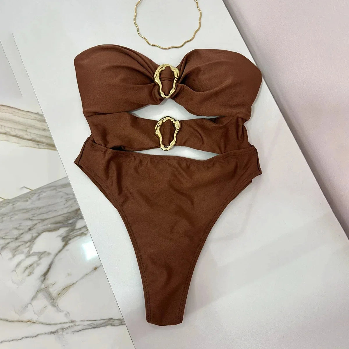 Sexy Metal Ring Cut Out Swimwear