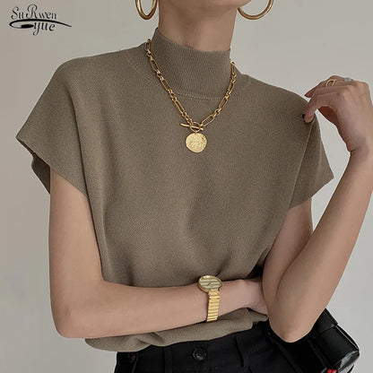 Summer Solid Knitted Casual T-shirt