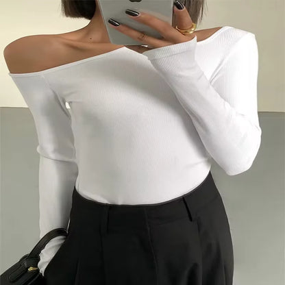 Fashion Skew Collar Off-shoulder T-shirt