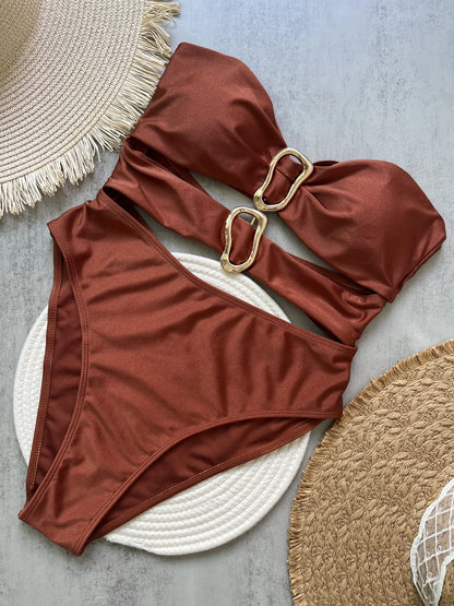 Sexy Metal Ring Cut Out Swimwear