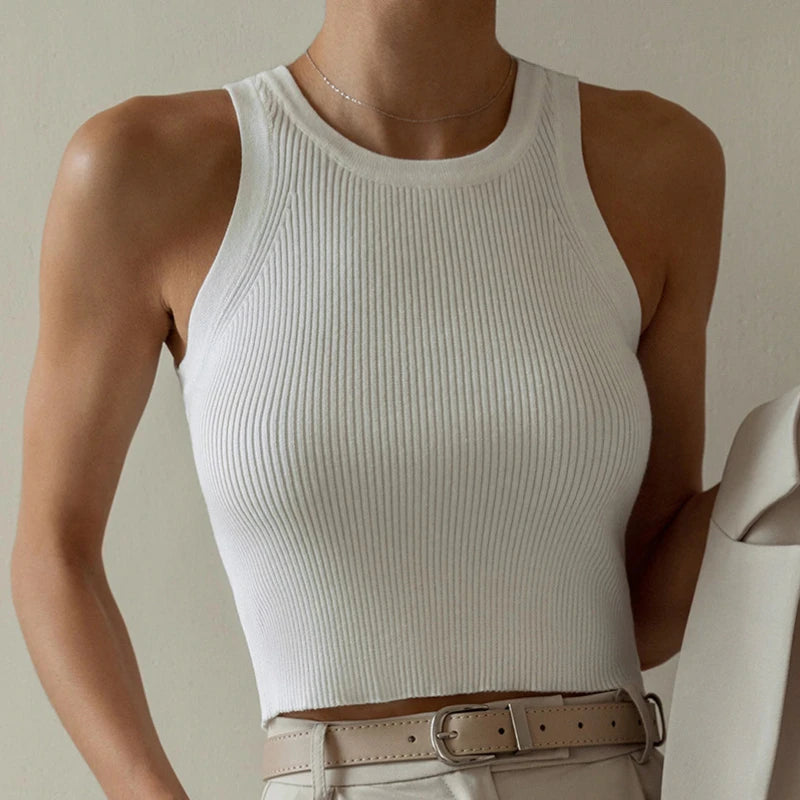 Summer Solid Knitted Casual T-shirt