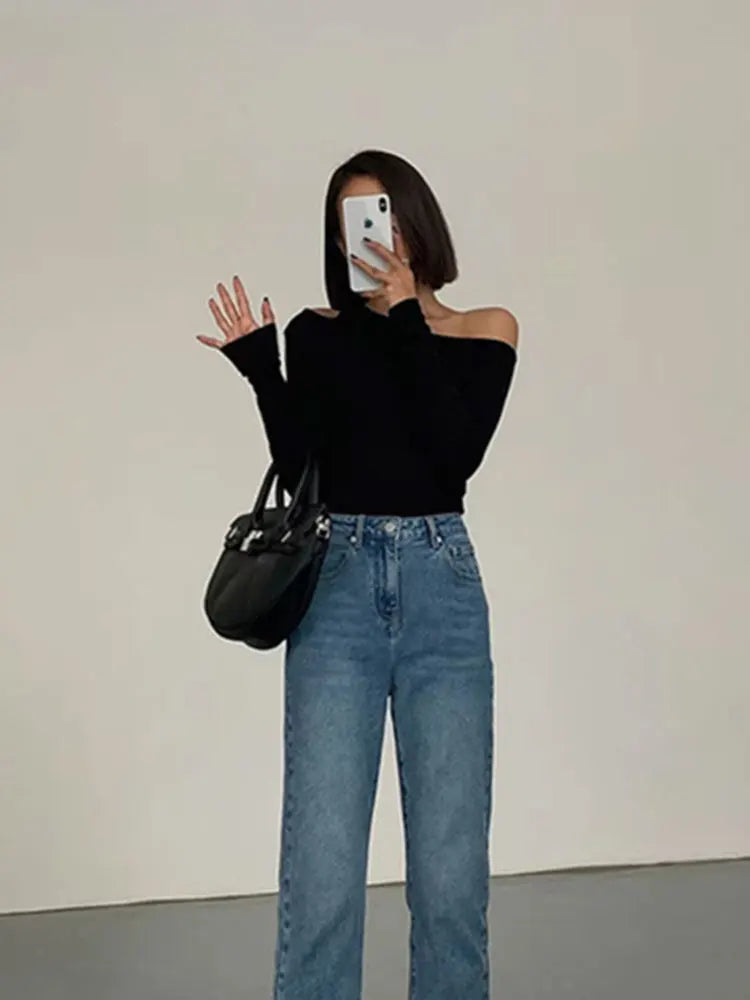 Fashion Skew Collar Off-shoulder T-shirt