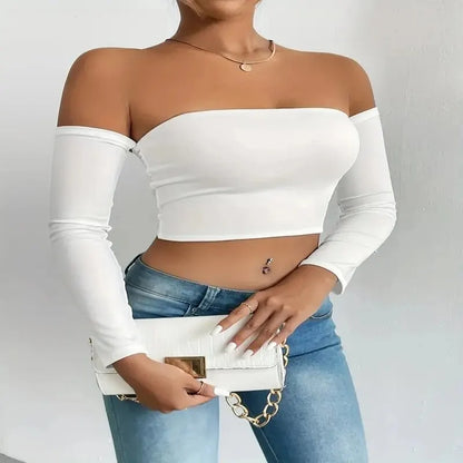 Off Shoulder Long Sleeve Crop Top