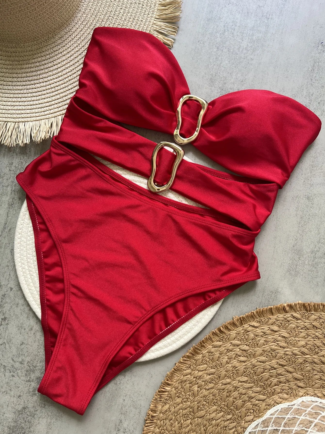Sexy Metal Ring Cut Out Swimwear