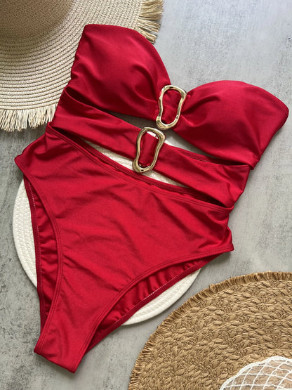 Sexy Metal Ring Cut Out Swimwear