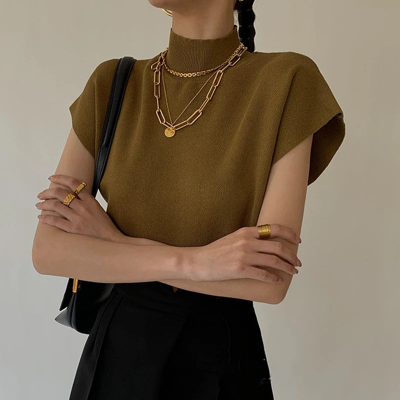 Summer Solid Knitted Casual T-shirt