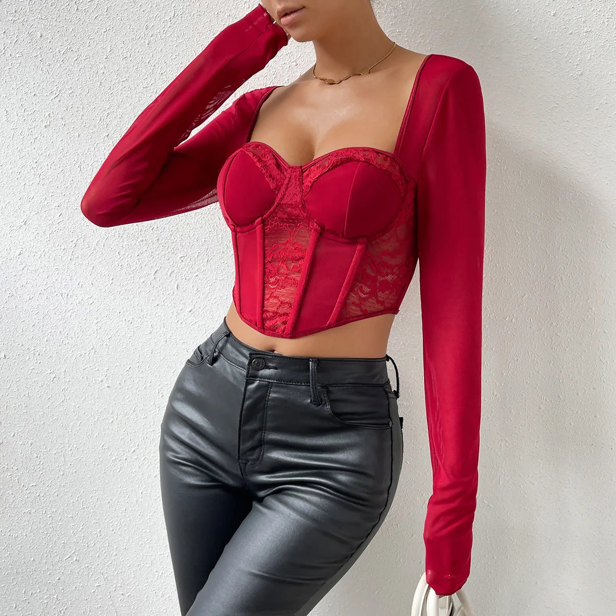Vemina Long Sleeve Mesh Crop Top