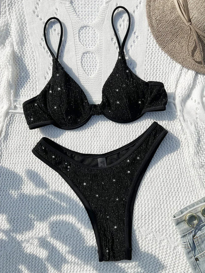 Swimsuit Black Shiny Bikini