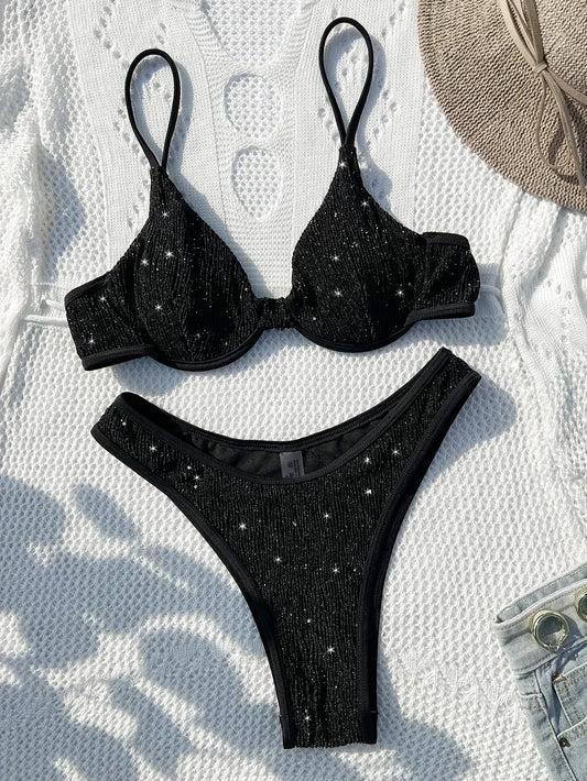 Swimsuit Black Shiny Bikini